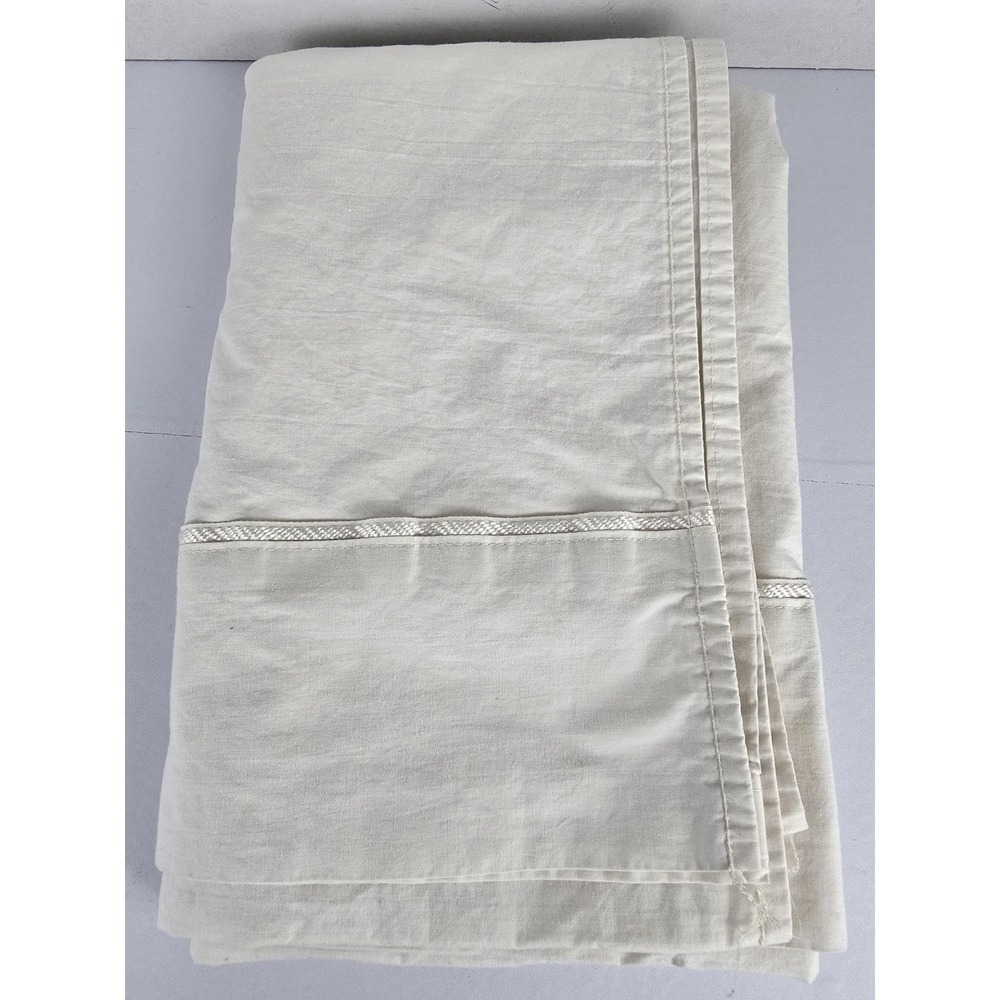 Vintage Martex Twin Flat Sheet Off White Combed Cotton Braided Trim USA
